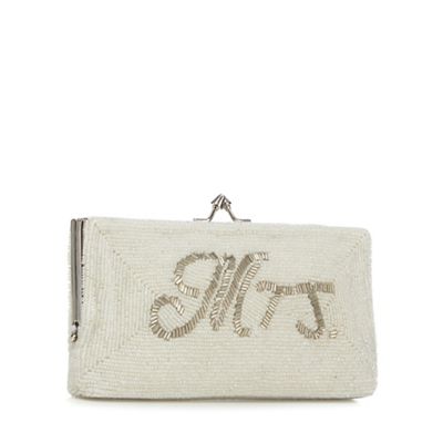 Ivory 'Mrs' embellished clutch bag